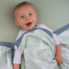 Load image into Gallery viewer, Fern Cozy Baby Blanket - 3 layers of soft muslin, made from bamboo/cotton blend. Great for swaddling, nursing cover, travel blanket and more