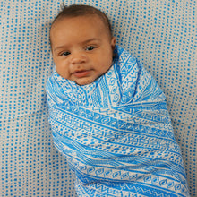 Load image into Gallery viewer, Blue Geometric Muslin Swaddle Blanket