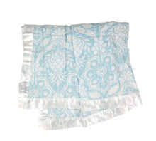 Load image into Gallery viewer, Blue Floral Satin Trimmed Swaddle Blanket  (47"X47")