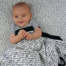 Load image into Gallery viewer, Hello Baby Blanket - 3 layers of soft muslin, made from bamboo/cotton blend. Great for swaddling, nursing cover, travel blanket and more