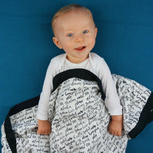 Load image into Gallery viewer, Hello Baby Blanket - 3 layers of soft muslin, made from bamboo/cotton blend. Great for swaddling, nursing cover, travel blanket and more