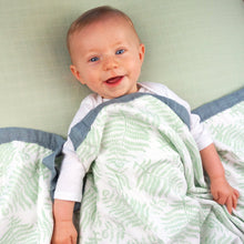 Load image into Gallery viewer, Fern Cozy Baby Blanket - 3 layers of soft muslin, made from bamboo/cotton blend. Great for swaddling, nursing cover, travel blanket and more