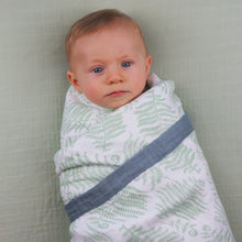 Load image into Gallery viewer, Fern Cozy Baby Blanket - 3 layers of soft muslin, made from bamboo/cotton blend. Great for swaddling, nursing cover, travel blanket and more