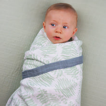 Load image into Gallery viewer, Fern Cozy Baby Blanket - 3 layers of soft muslin, made from bamboo/cotton blend. Great for swaddling, nursing cover, travel blanket and more