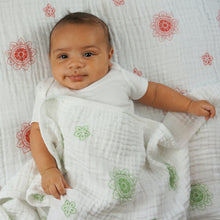 Load image into Gallery viewer, Double Layer Muslin Swaddling Blanket - Green Zen Flowers