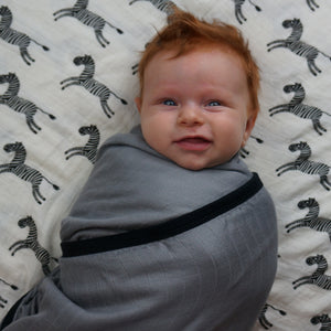 Gray with Black Trim, Double Layer Blanket 50"x50" made from Bamboo, muslin, nursing cover, large size light weight blanket
