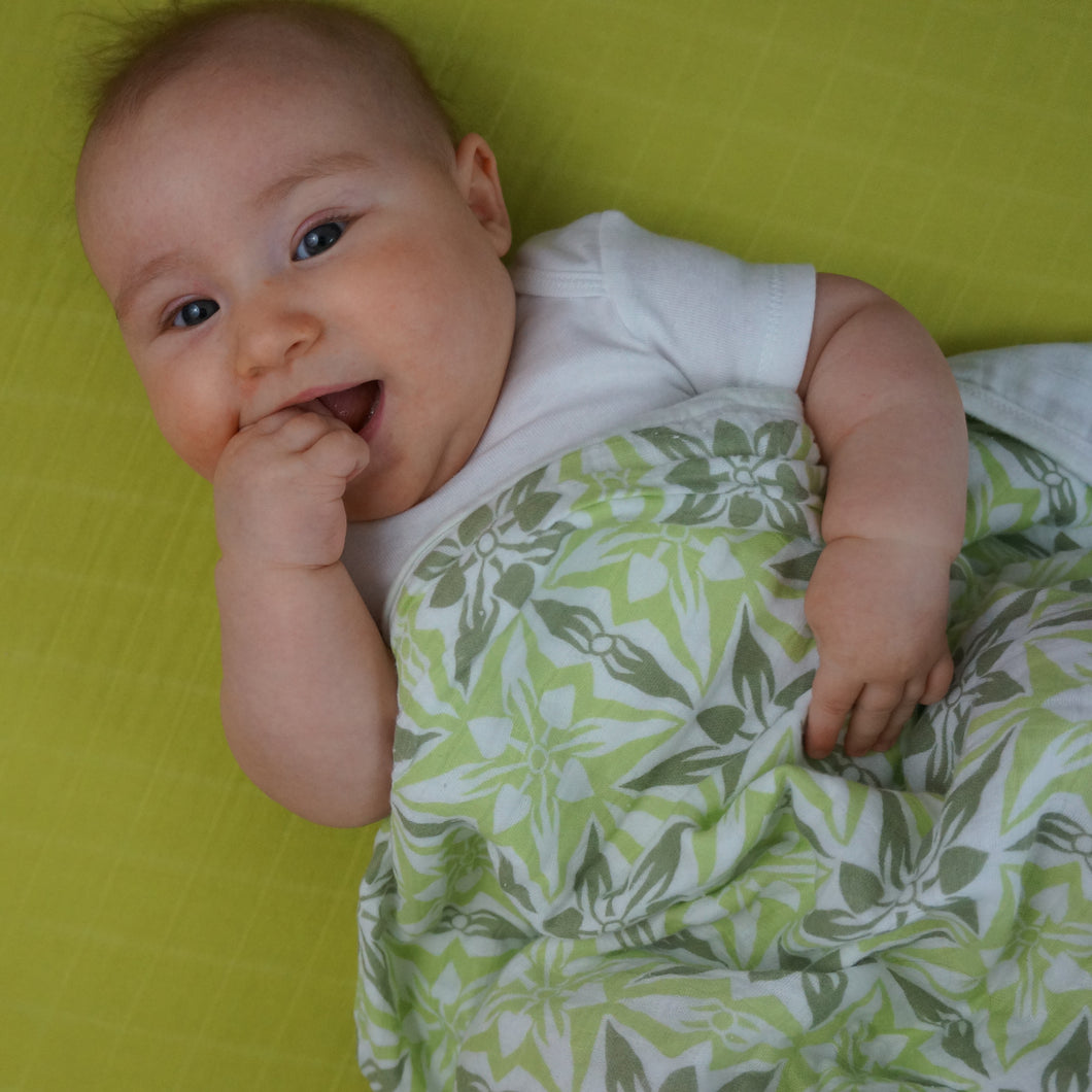 Green Geometric Muslin Swaddle Blanket