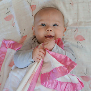 Flamingo, 4- Layer Toddler Blanket - Satin or Jersey Trim