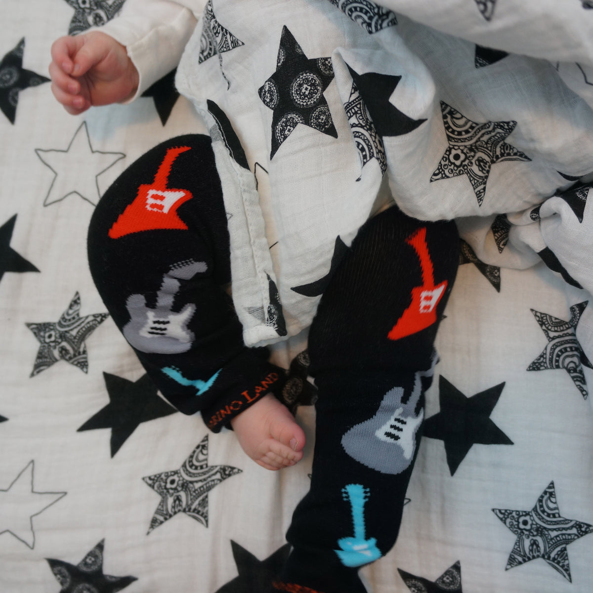 Black Guitar Baby Leg Warmers