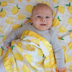 Lemons, 4- Layer Toddler Blanket - Satin or Jersey Trim