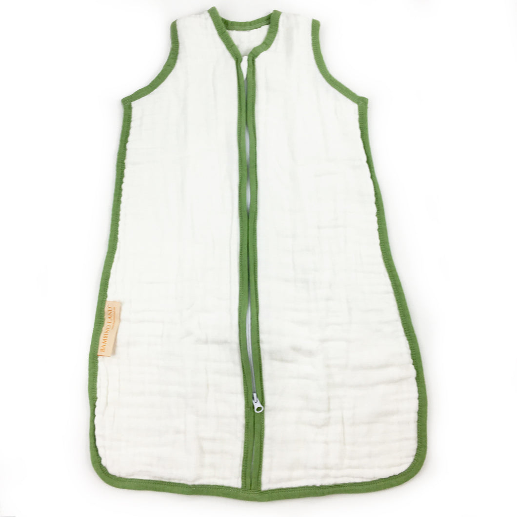 White with Green Trim - Sleeping Bag (fits 3-9 months)