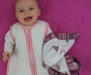 White with Pink Trim - Sleeping Bag (fits 3-9 months)