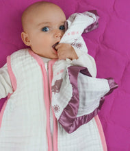 Load image into Gallery viewer, White with Pink Trim - Sleeping Bag (fits 3-9 months)
