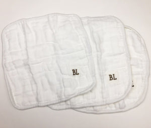 3 pack Muslin Wash Cloths, made from organic cotton - White - 4 layers of soft muslin