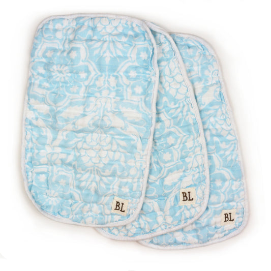 3 pack Muslin Burp Cloths, Blue Floral