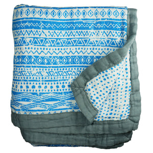 Blue Boho Triple Layer Bamboo Swaddling Blankets (47"x47")