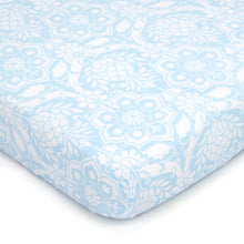 Load image into Gallery viewer, Blue Floral Muslin Crib Sheet
