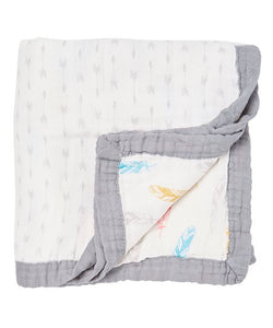 Feathers & Arrows Baby Blanket - 3 layers of soft muslin, bamboo/cotton blend. Great for swaddling, nursing cover, travel blanket and more
