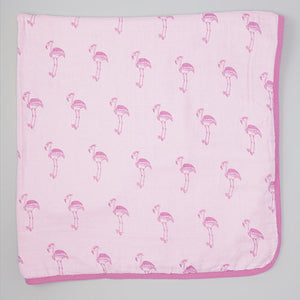 Double Layer Muslin Swaddling Blanket - Pink Flamingos