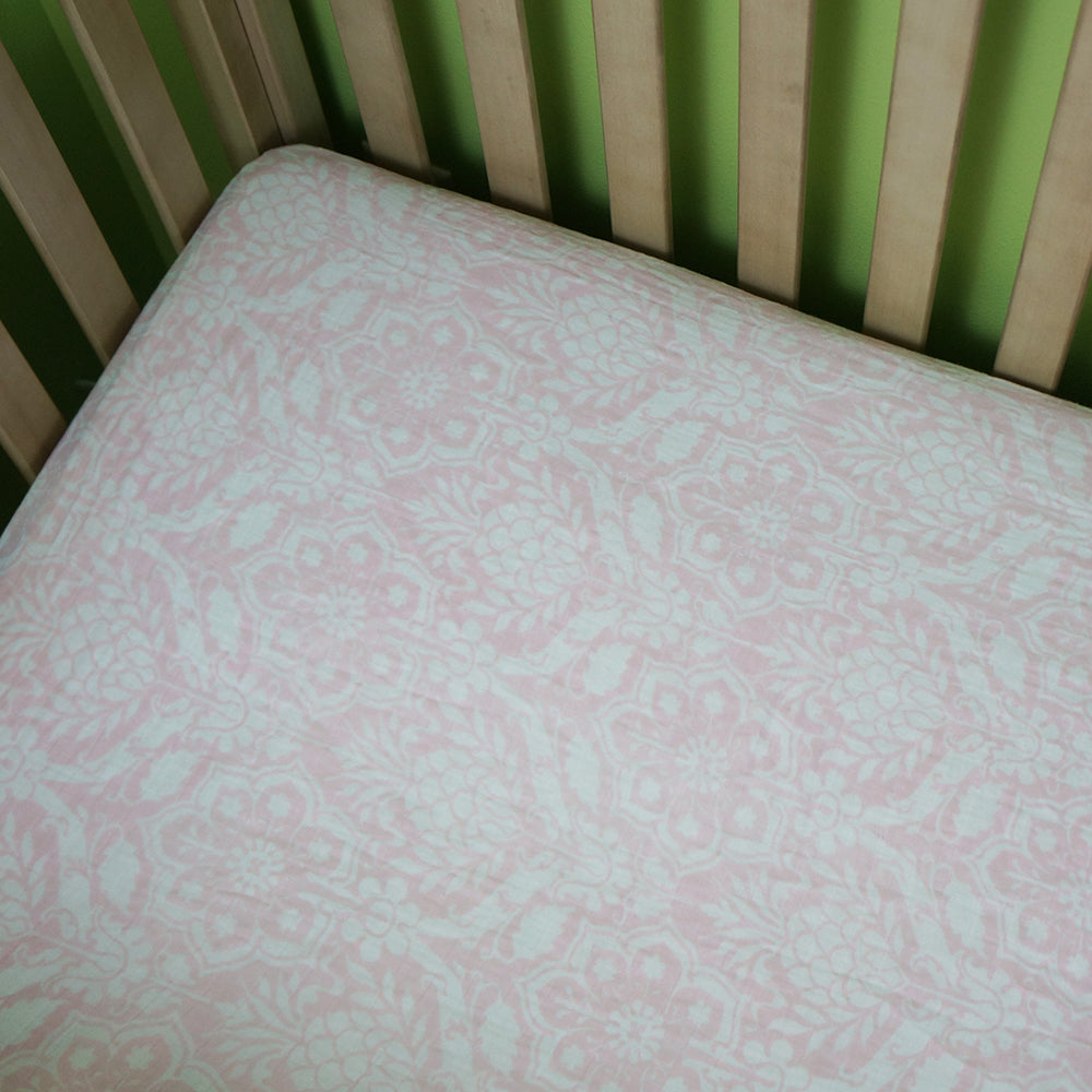 Pink Floral Muslin Crib Sheet