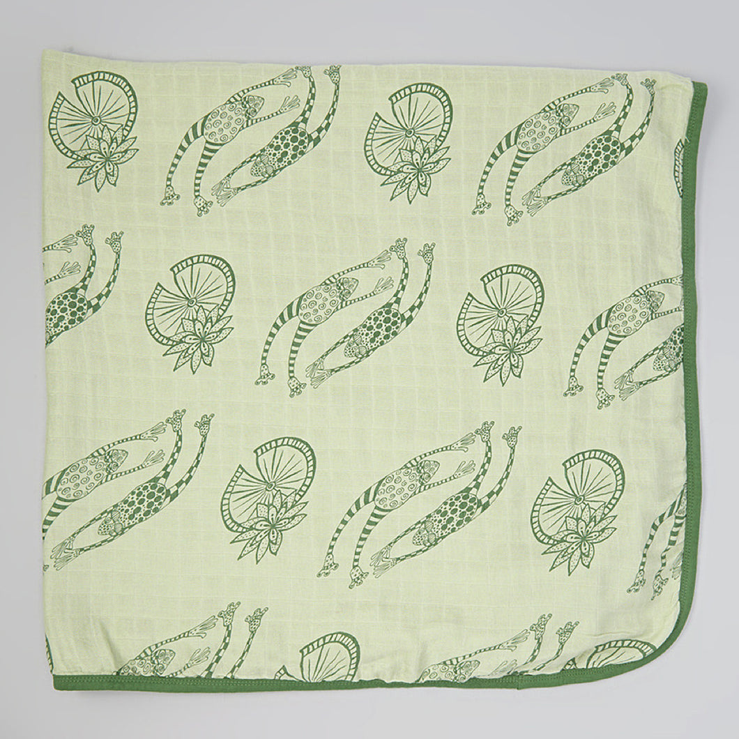 Double Layer Muslin Swaddling Blanket - Green Frogs