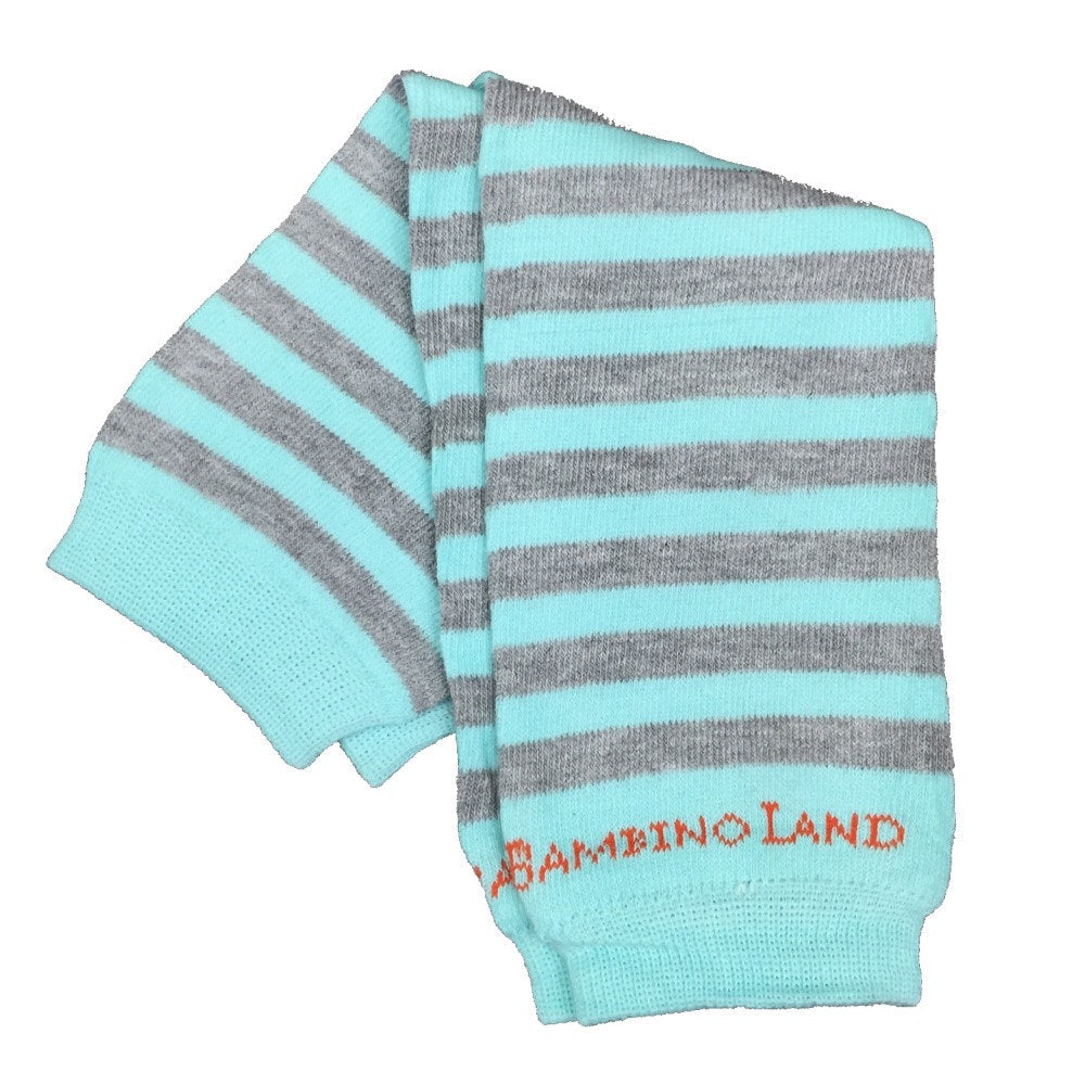 Aqua and Grey Soft Stripes Baby Leg Warmers