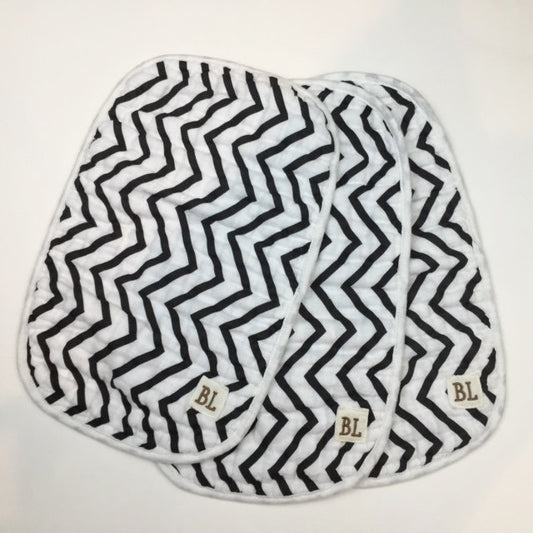 3 pack Muslin Burp Cloths, Black Chevron