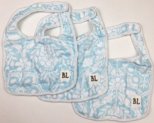 3 pack Muslin Bibs, Blue Floral