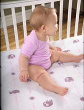 Load image into Gallery viewer, Purple &amp; Pink Jungle Animals Fitted Muslin Crib Sheet
