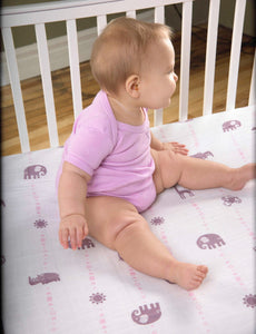 Purple & Pink Jungle Animals Fitted Muslin Crib Sheet