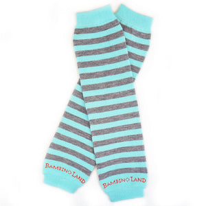 Aqua and Grey Soft Stripes Baby Leg Warmers