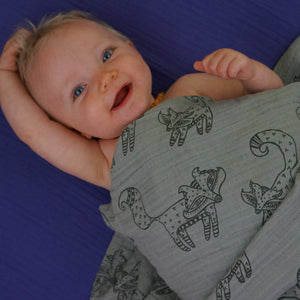Gray Fox 2-layer Big Bambino: made with 100% Organic Cotton Muslin. (extra large 60"x72") for older kids & adults