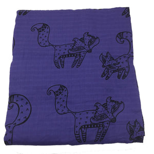 Fox Muslin Swaddle Blanket (Choice of Purple or Gray)