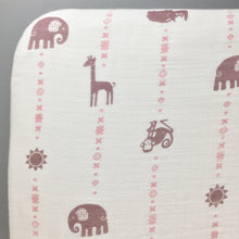 Load image into Gallery viewer, Purple &amp; Pink Jungle Animals Fitted Muslin Crib Sheet
