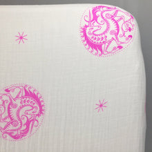 Load image into Gallery viewer, Pink Unicorns Fitted Muslin Crib Sheet
