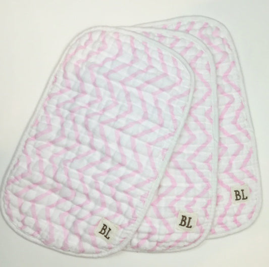 3 pack Muslin Burp Cloths,  Pink Chevron