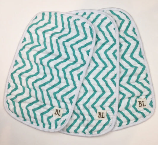 3 pack Muslin Burp Cloths, Teal Chevron