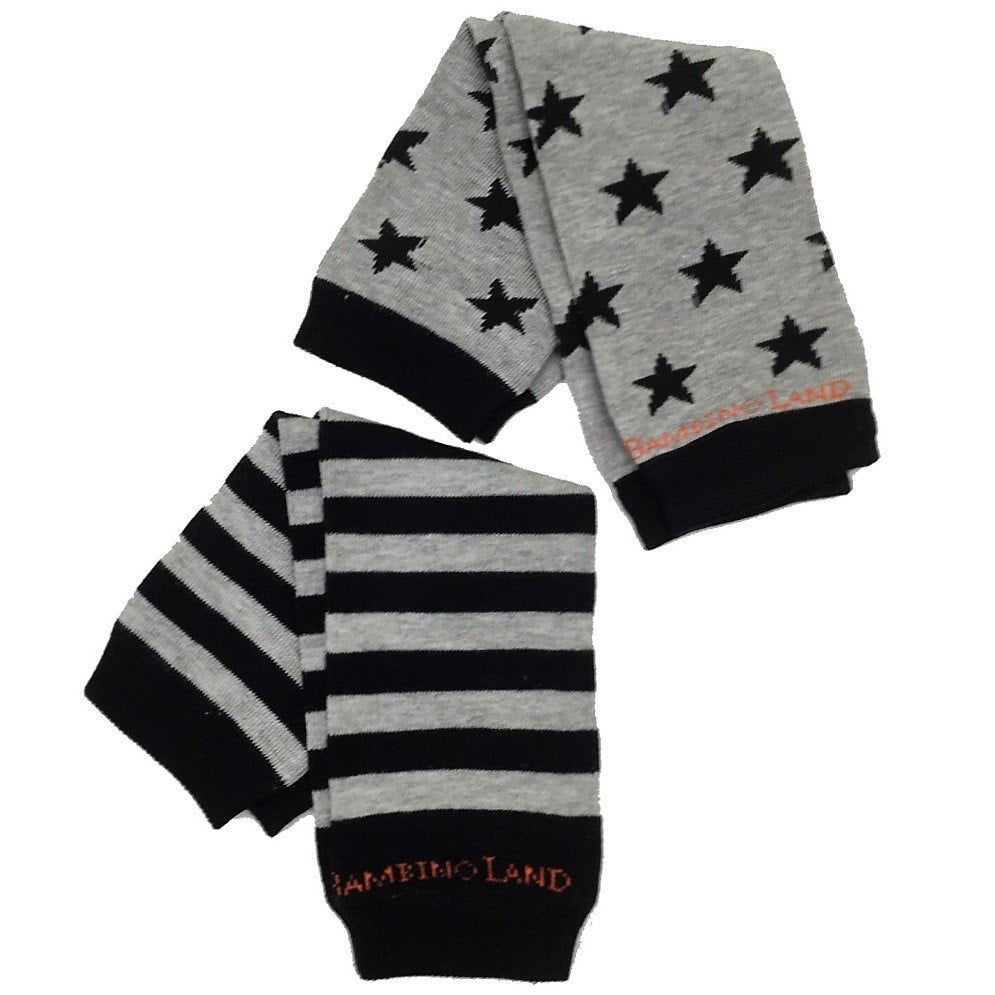 2 Pack - Stars & Stripes Grey and Black Baby Leg Warmers