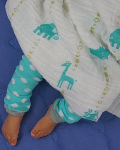 Double Layer Muslin Blanket 47"x47" (swaddling blanket or toddler blanket) -  teal jungle animals