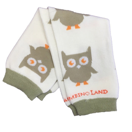 Beige & White Owls Baby Leg Warmers