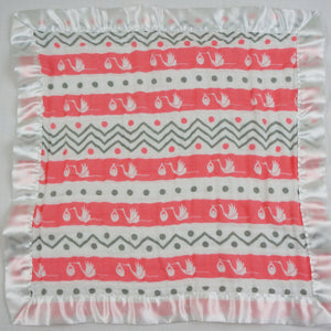 Small Satin Trimmed 2-layer Snuggle Blanket, Lovey (15"X15") - Storks with Chevron Stripes