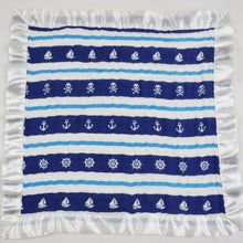 Load image into Gallery viewer, Small Satin Trimmed 2-layer Snuggle Blanket, Lovey (15&quot;X15&quot;) - blue nautical stripes
