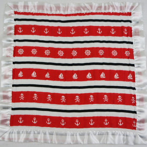Small Satin Trimmed 2-layer Snuggle Blanket, Lovey (15"X15") - Red and Black Nautical Stripes