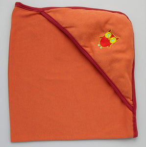 Hooded Bath Blanket - Orange Ginger w/ Earth Red Trim with Owl embroidery