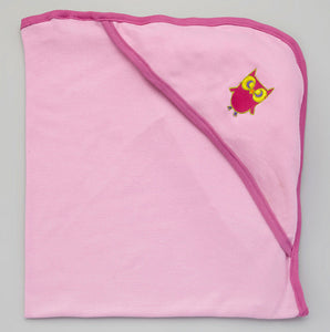 Hooded Bath Blanket - Lilac w/ Rosebud Trim with Owl embroidery