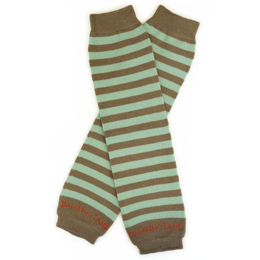 Soft Green & Brown Stripes Baby Leg Warmers