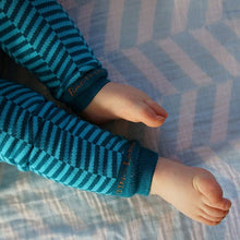 Load image into Gallery viewer, Herringbone Chevron Blue Teal Baby Leg Warmers
