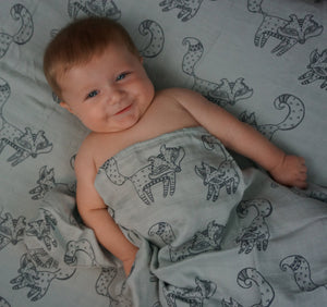 Gray Fox 2-layer Big Bambino: made with 100% Organic Cotton Muslin. (extra large 60"x72") for older kids & adults