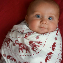 Load image into Gallery viewer, Red Elephants Muslin Swaddle Blanket
