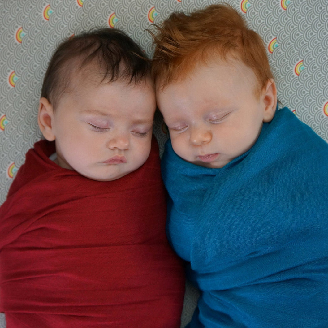 Red & Teal, 2pack of BAMBOO Solids - Muslin Swaddles 50